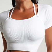 Crop Top Manches Courtes Plissé | Yogaova