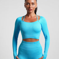 Crop Top Plissé Manches Longues Sport | Yogaova