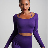 Crop Top Plissé Manches Longues Sport | Yogaova