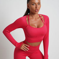 Crop Top Plissé Manches Longues Sport | Yogaova