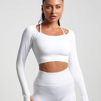 Crop Top Plissé Manches Longues Sport | Yogaova