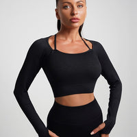 Crop Top Plissé Manches Longues Sport | Yogaova