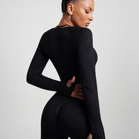 Crop Top Plissé Manches Longues Sport | Yogaova