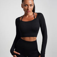 Crop Top Plissé Manches Longues Sport | Yogaova
