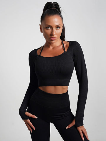 Crop Top Plissé Manches Longues Sport | Yogaova