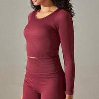 Crop Top Sport Col Rond Manches Longues | Yogaova