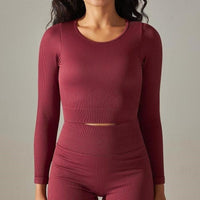 Crop Top Sport Col Rond Manches Longues | Yogaova