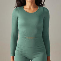 Crop Top Sport Col Rond Manches Longues | Yogaova