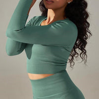 Crop Top Sport Col Rond Manches Longues | Yogaova