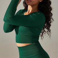 Crop Top Sport Col Rond Manches Longues | Yogaova