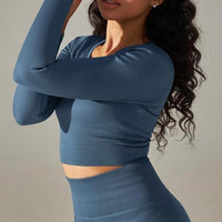 Crop Top Sport Col Rond Manches Longues | Yogaova