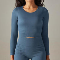Crop Top Sport Col Rond Manches Longues | Yogaova