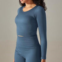 Crop Top Sport Col Rond Manches Longues | Yogaova