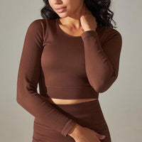 Crop Top Sport Col Rond Manches Longues | Yogaova