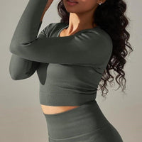 Crop Top Sport Col Rond Manches Longues | Yogaova