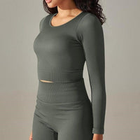 Crop Top Sport Col Rond Manches Longues | Yogaova