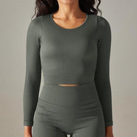 Crop Top Sport Col Rond Manches Longues | Yogaova