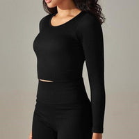 Crop Top Sport Col Rond Manches Longues | Yogaova