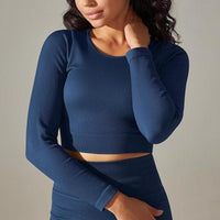 Crop Top Sport Col Rond Manches Longues | Yogaova
