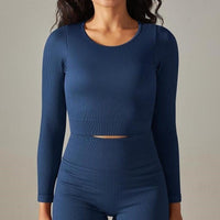 Crop Top Sport Col Rond Manches Longues | Yogaova