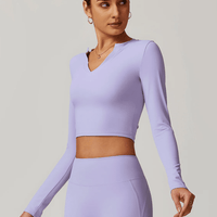 Crop Top Sport Manches Longues Col V - Eva | Yogaova