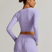 Crop Top Sport Manches Longues Col V - Eva | Yogaova