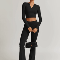 Crop Top Sport Manches Longues Col V - Eva | Yogaova
