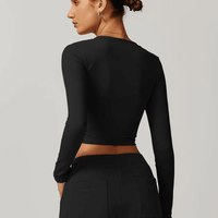 Crop Top Sport Manches Longues Col V - Eva | Yogaova