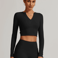 Crop Top Sport Manches Longues Col V - Eva | Yogaova