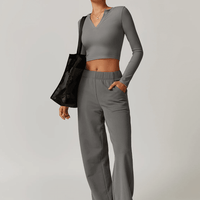 Crop Top Sport Manches Longues Col V - Eva | Yogaova