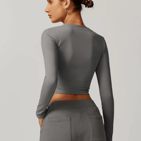Crop Top Sport Manches Longues Col V - Eva | Yogaova