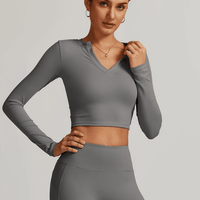 Crop Top Sport Manches Longues Col V - Eva | Yogaova