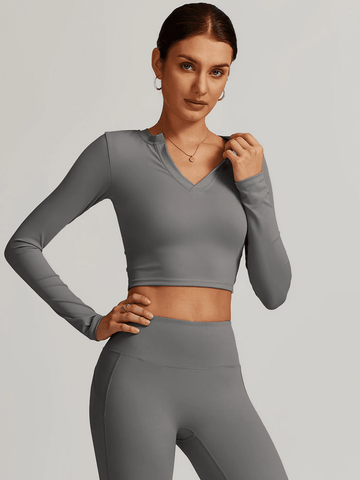 Crop Top Sport Manches Longues Col V - Eva | Yogaova