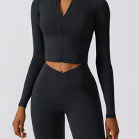 Crop Top Sport Zippé Manches Longues | Yogaova