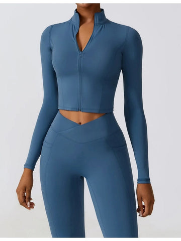 Crop Top Sport Zippé Manches Longues | Yogaova