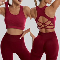 Ensemble 2 Pièces Combinaison de Yoga Dos Croisé