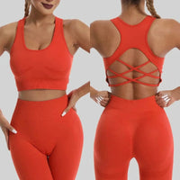 Ensemble 2 Pièces Combinaison de Yoga Dos Croisé