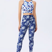 Legging Bleu Fleuri | Yogaova