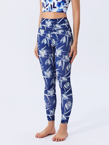 Legging Bleu Fleuri | Yogaova