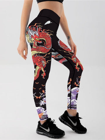Legging Dragon Japonais Imprimé | Yogaova