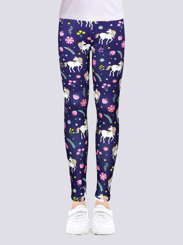 Legging Fille Bleu Marine Licorne | Yogaova