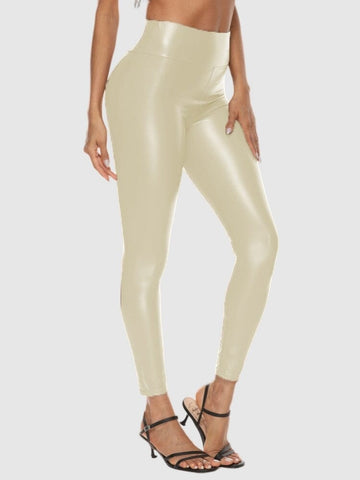 Legging Simili Cuir Beige Brillant | Yogaova