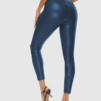 Legging Simili Cuir Bleu Brillant | Yogaova