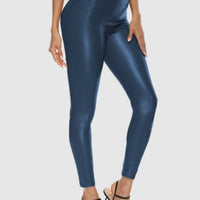 Legging Simili Cuir Bleu Brillant | Yogaova