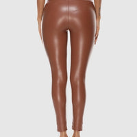Legging Simili Cuir Marron Brillant | Yogaova