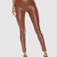 Legging Simili Cuir Marron Brillant | Yogaova