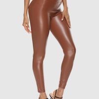 Legging Simili Cuir Marron Brillant | Yogaova