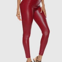 Legging Simili Cuir Rouge Brillant | Yogaova