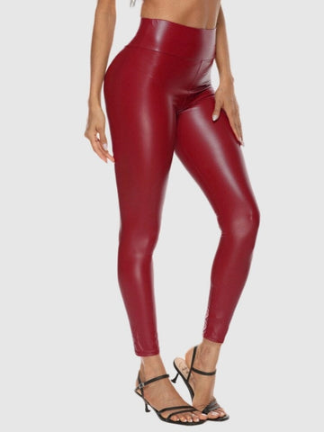 Legging Simili Cuir Rouge Brillant | Yogaova