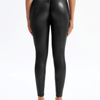 Legging Simili Cuir Taille V Push Up Noir | Yogaova